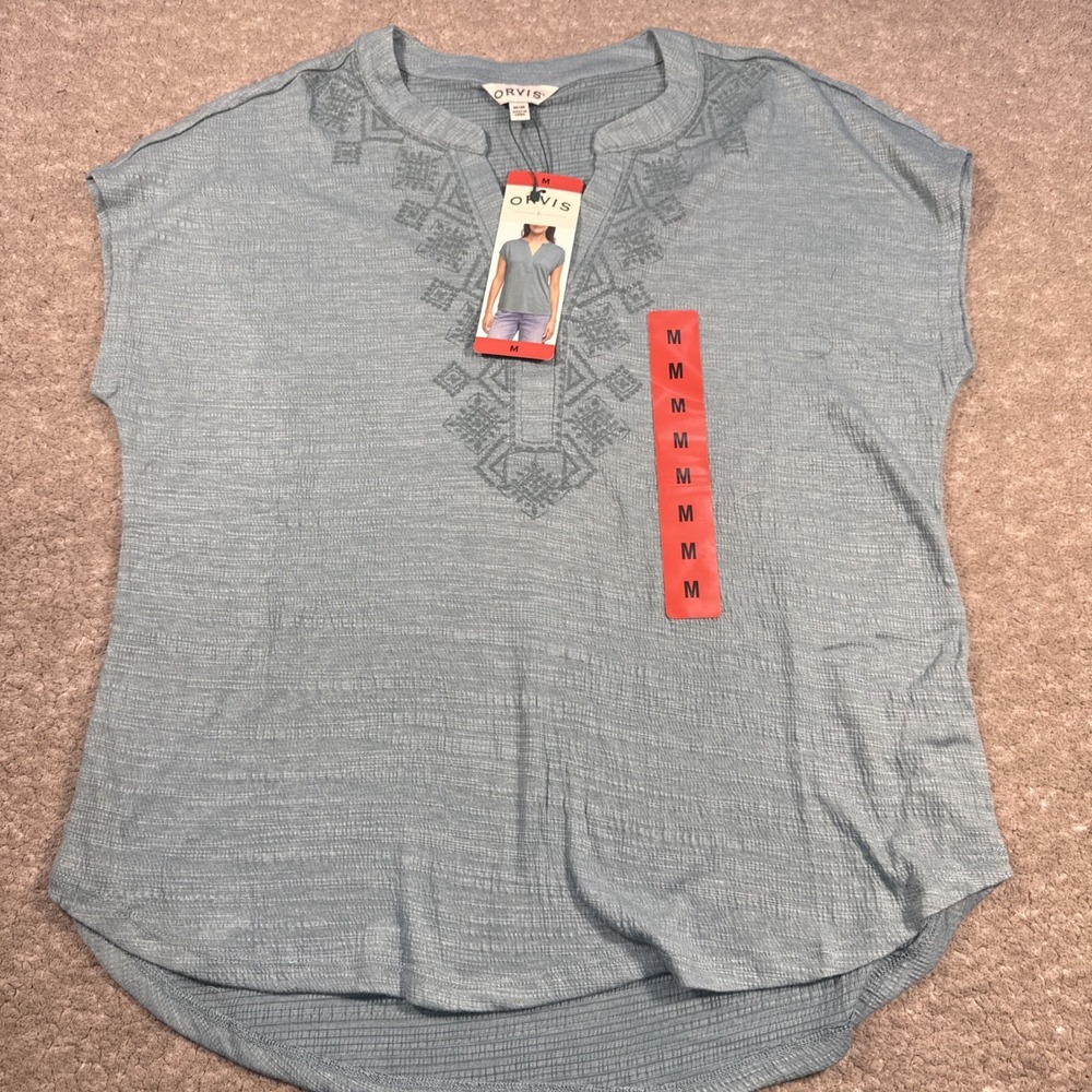Orvis Women's Short Sleeve Split-Neck Top - New With Tags Teal size medium